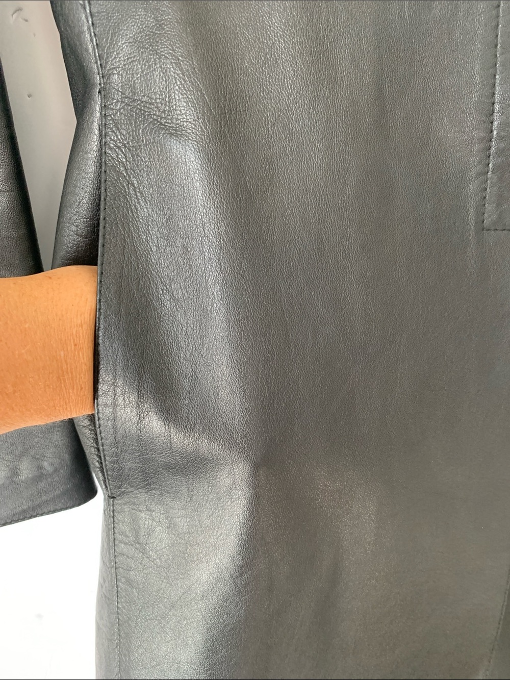 Extro Women Leather Long Coat Pockets Black Made in Italy Size S - Picture 7 of 9